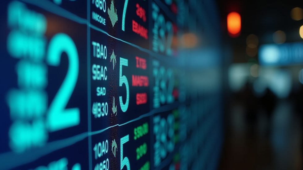 Eye-level view of a stock market ticker board showing small-cap stock prices