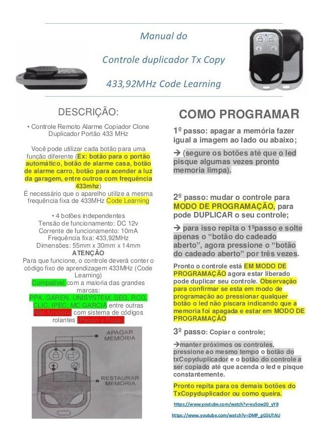 Miniatura: Controle Clonador Portão Garagem