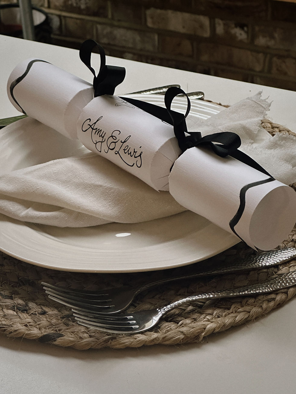 Thumbnail: Personalised Place Setting Winter Wedding Crackers Christmas Table Favours