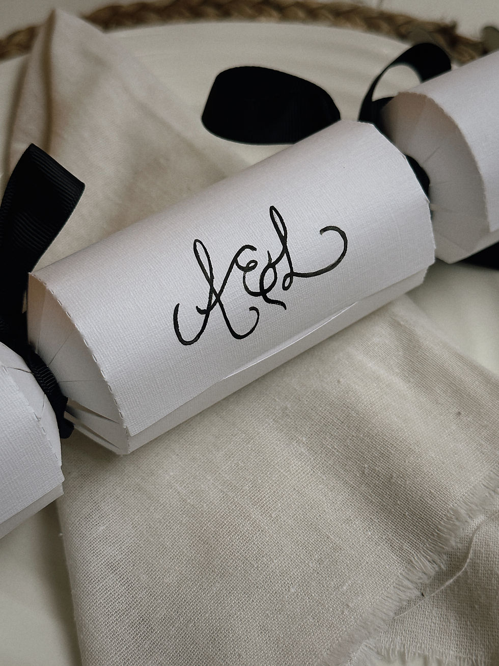 Thumbnail: Monogram Place Setting Winter Wedding Crackers Christmas Table Favours