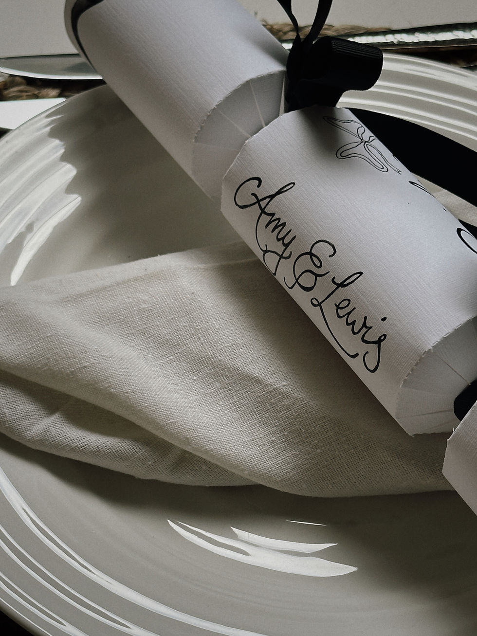 Thumbnail: Personalised Place Setting Winter Wedding Crackers Christmas Table Favours