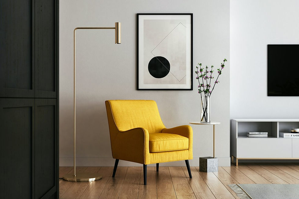 Sala de estar organizada com princípios de Feng Shui — ambientes claros, plantas e elementos naturais