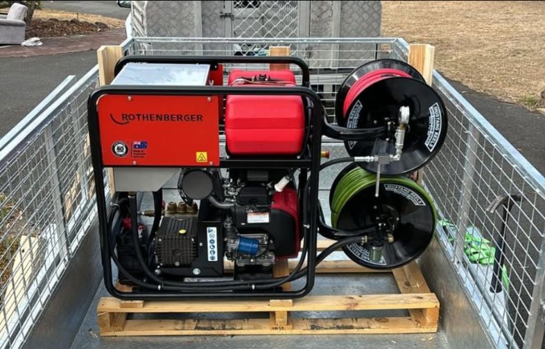 Rothenberger drain jetter with hose reels on a trailer