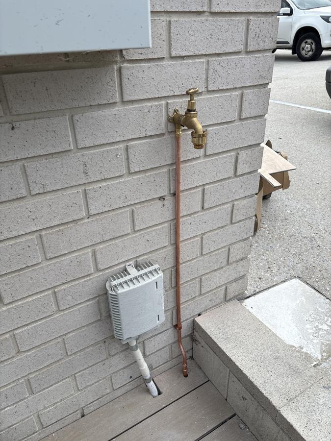 New garden tap with exposed copper supply line
