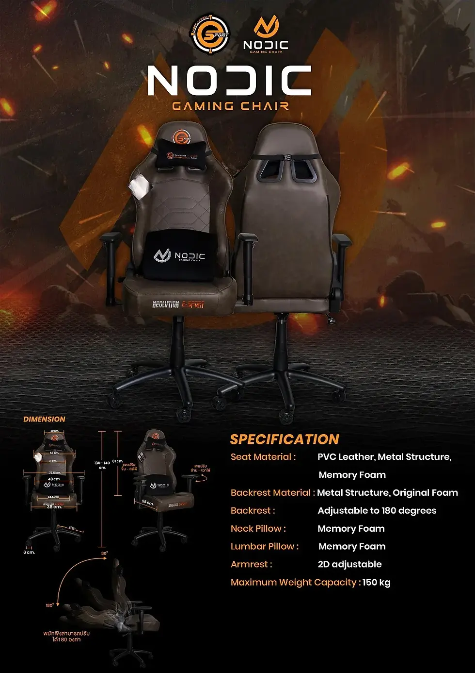 Thumbnail: เก้าอี้เกมมิ่ง Neolution E-Sport Nodic Brown