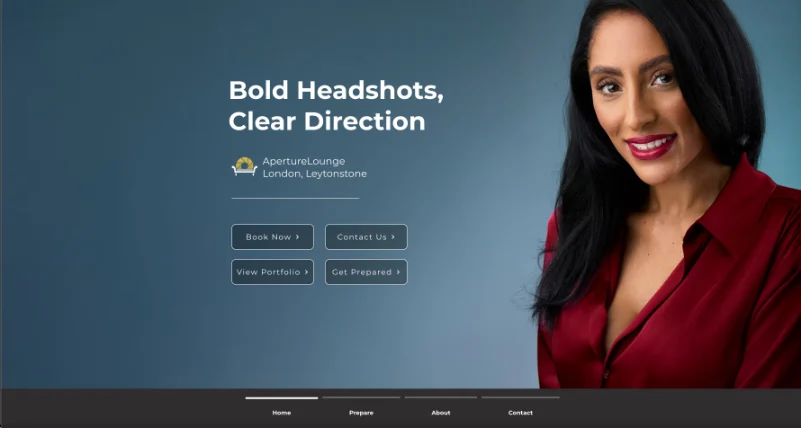 Aperture Lounge website - bold headshots, clear direction