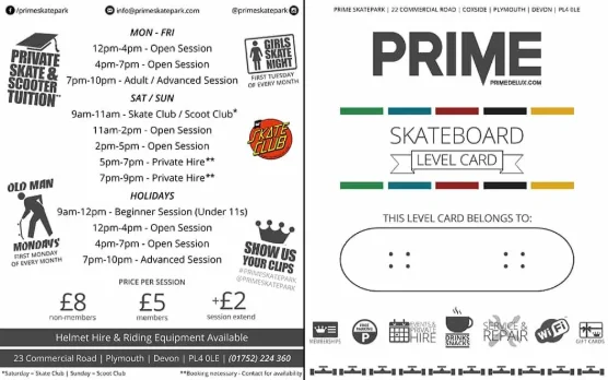 Skateboard level card - front and back