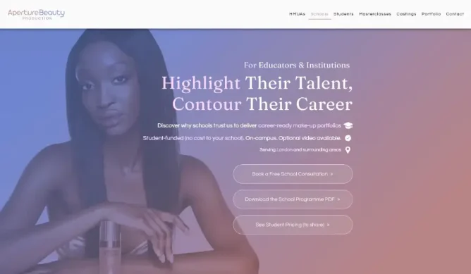 Aperture Beauty website - schools