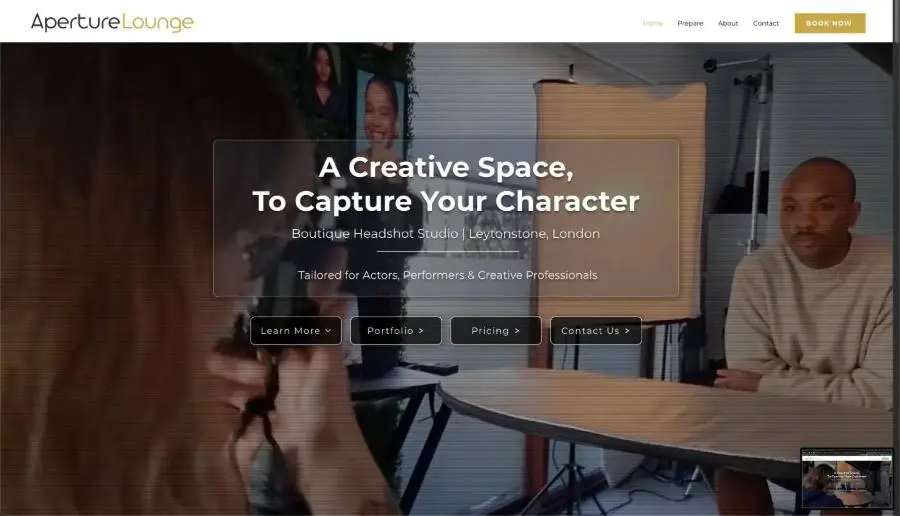 Aperture Lounge website - portfolio and headshot experience