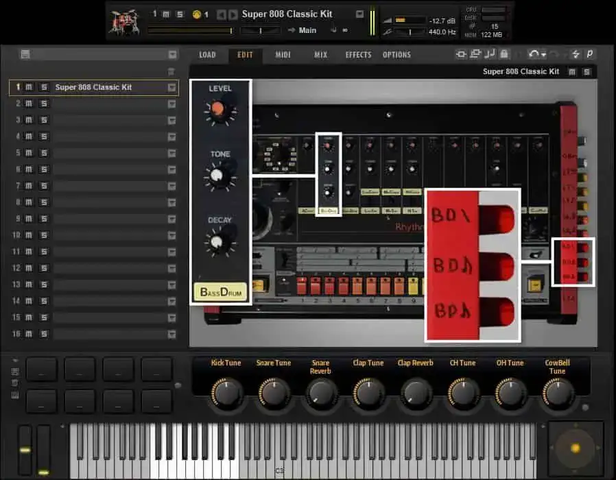 Super 808 VST plug-in interface