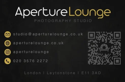 Aperture Lounge business card, dark variant, back