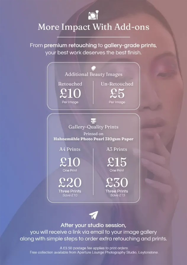 Aperture Beauty add-ons and print pricing menu