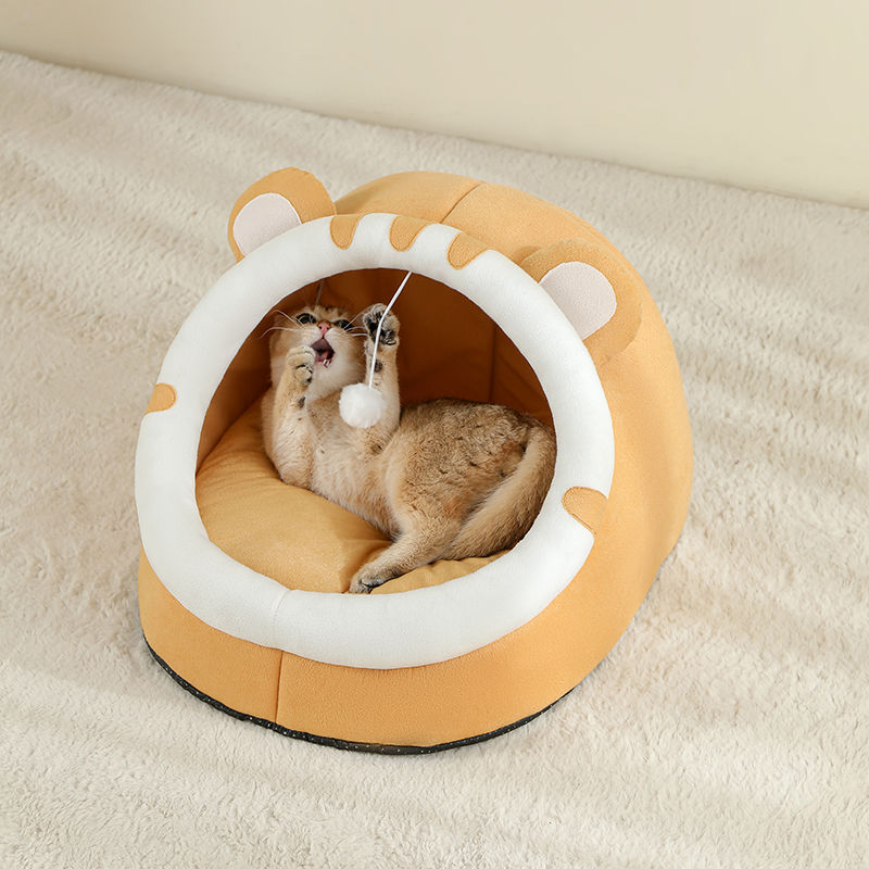 Miniature : Super Cat Bed Warm Pet House Kitten Cave Cushion Cat House Warm Sleeping Dog Bas