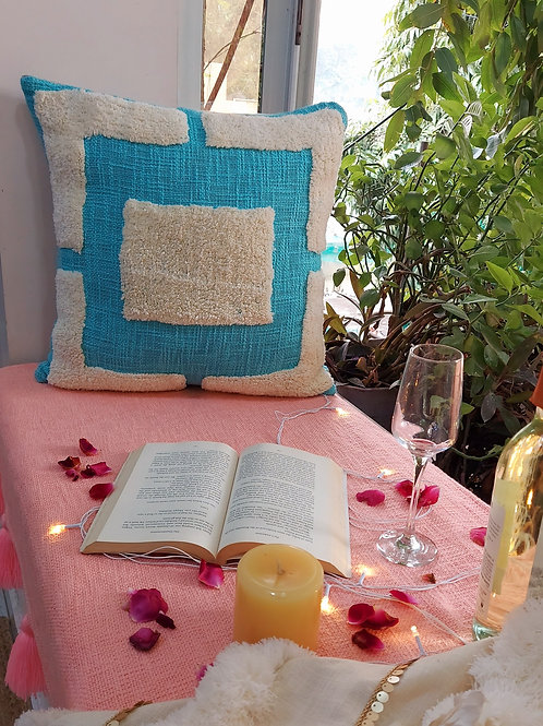 Blue Patch Tufted Cushion Cover