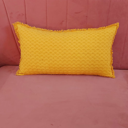 Textured Weave Yellow Cushion Cover with Light Fringes