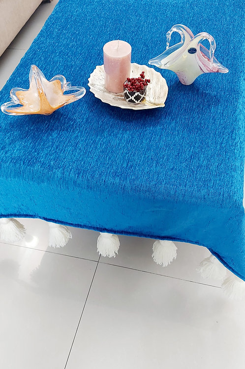 Teal Blue Table Runner with Chunky White Tassel