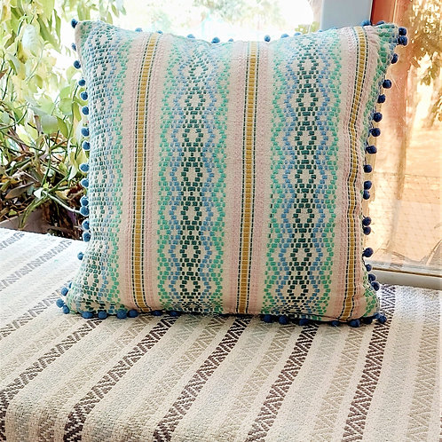 Multicoloured Pom Pom Thread work Cushion Cover