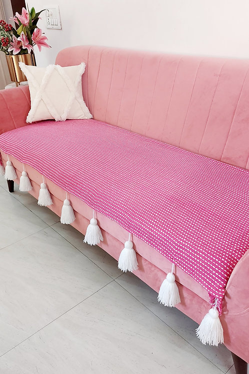 Pink Dotted Lines Textured Tassel Throw