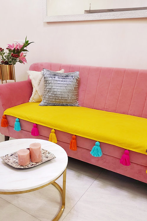 Mustard Throw with Multicolour Tassels