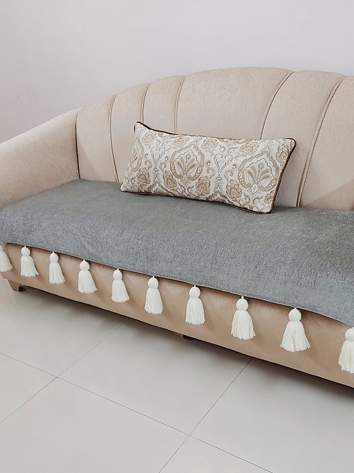 Solid Grey Throw/Couch Cover with White Tassels