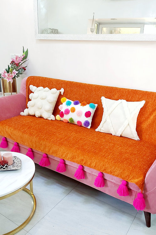 Burnt Orange Throw With Pink Tassels
