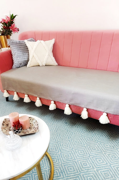 Grey Throw/Couch Cover with White Tassels