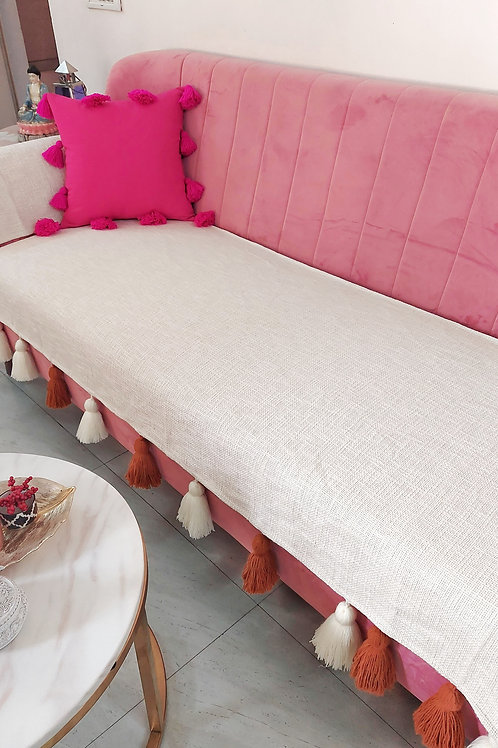 Neutral Textured Throw with Chunky Tassels