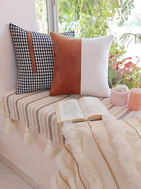 Faux Leather Half & Half Brown Cushion Cover