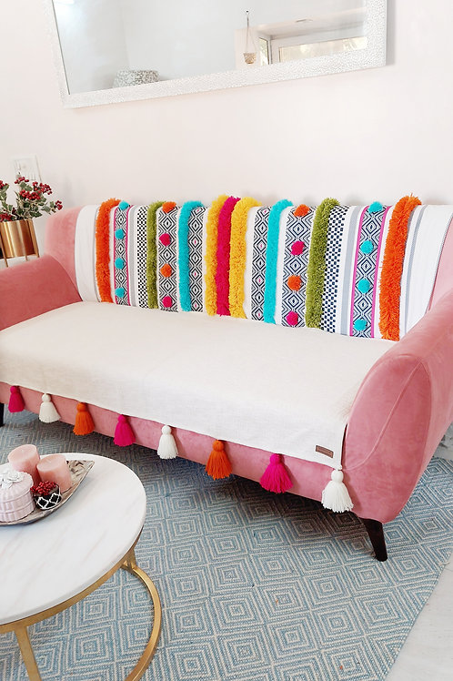 Bohemian Tufted Multicolored Tassel Throw/Couch Cover Set