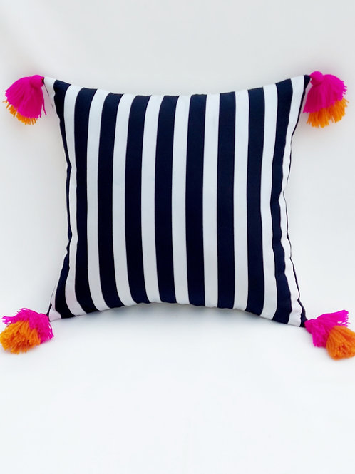 Black & White Stripes with tassels Cushion Cover