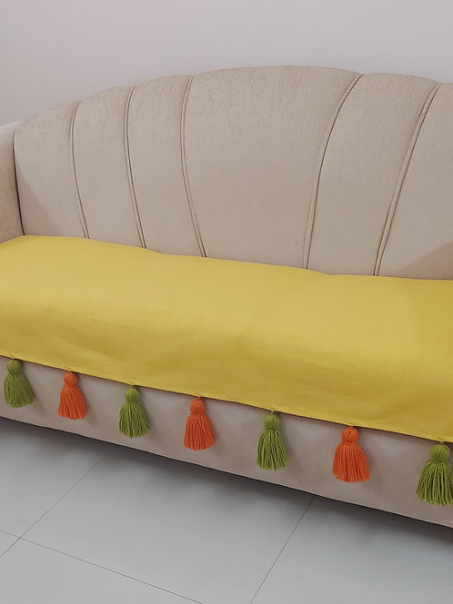 Yellow Throw/Couch cover with Dual-colour Tassels