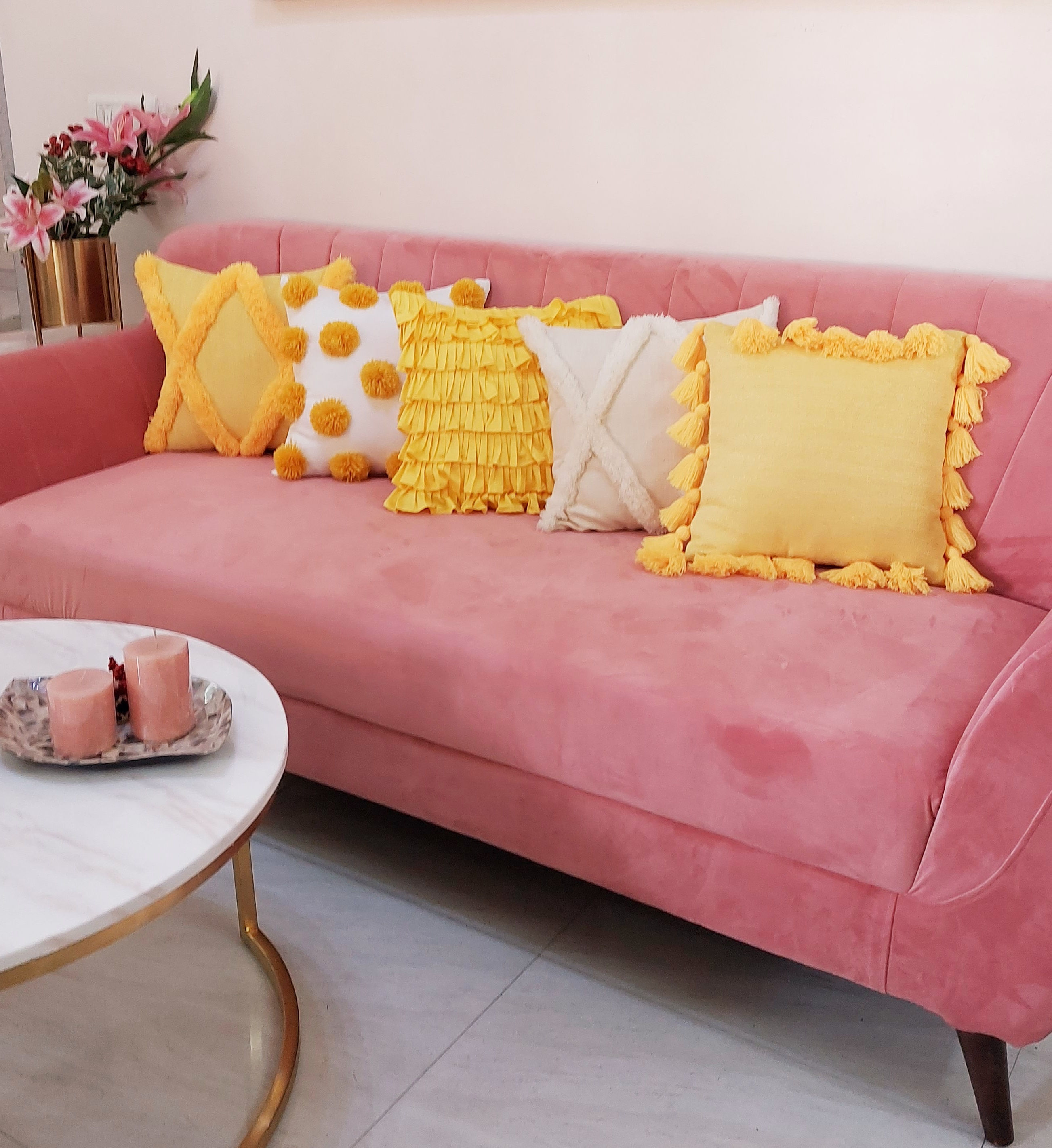 Enticing Yellow Cushion Cover Combo: SET OF 5