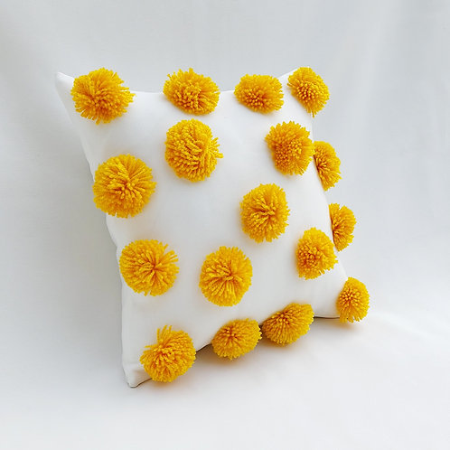 Mustard Yellow Pom Pom Cushion Cover