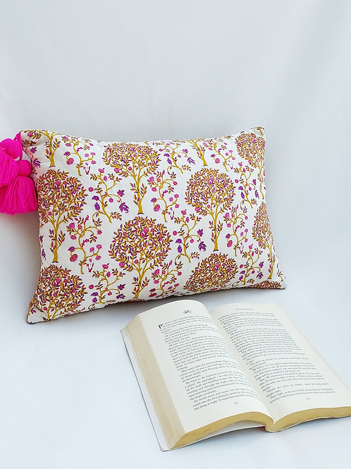 Brown Flora Printed Cushion Cover