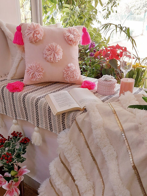 Blush Pom-Pom Cushion Cover with tassels