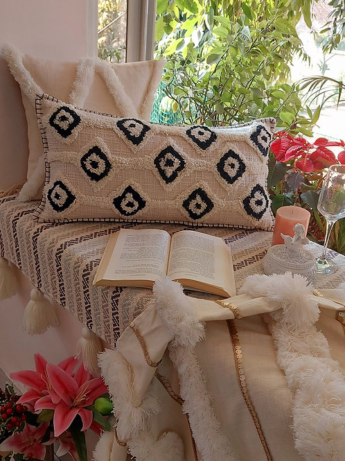 Black and White Tufted Lumbar Cushion Cover