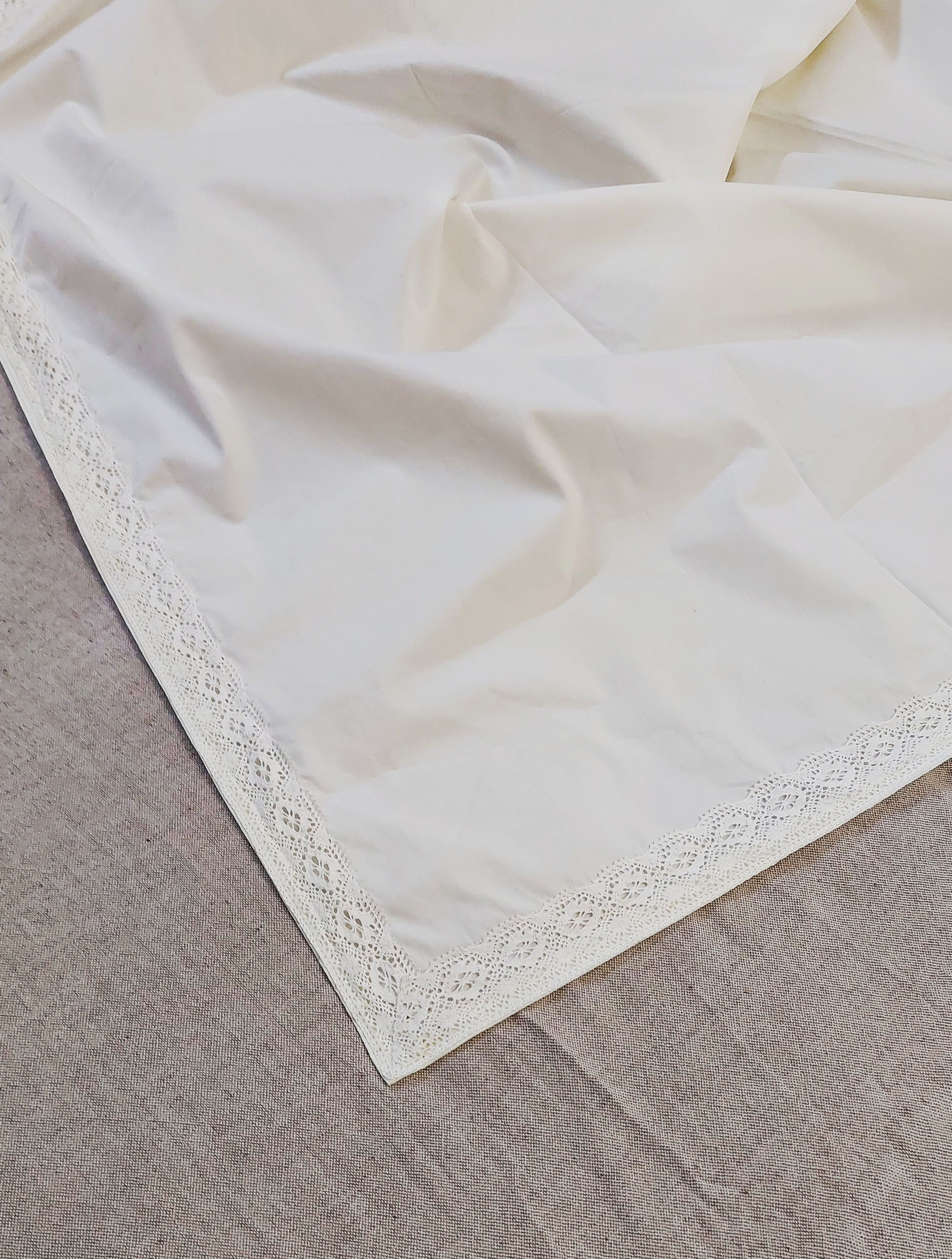 Snow White Top Sheet with French Cotton Lace Border