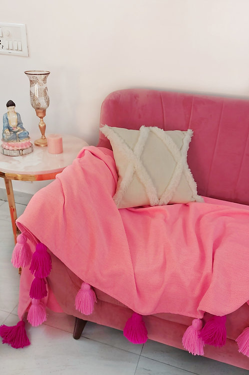 Baby Pink Throw With Fuchsia & Pink Tassels