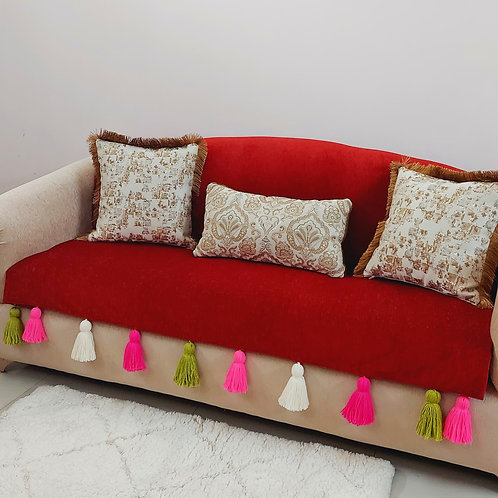 Maroon Throw with Tri-Colour Tassels