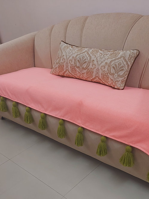 Carrot Pink Throw with Green Tassels
