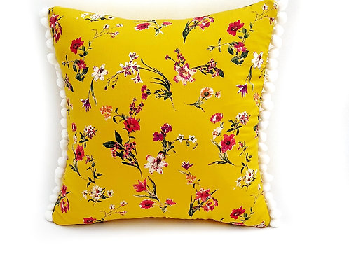 Yellow Printed Floral Cushion Cover