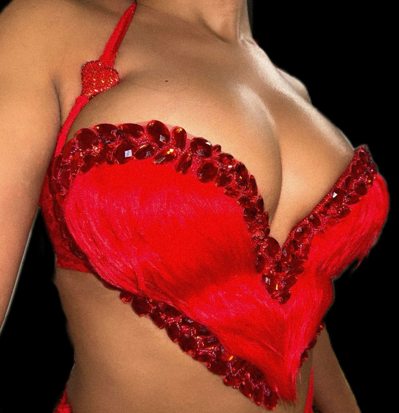 Flaming heart Fur Rhinestone corset