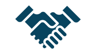 Icon representing trust, with two hands shaking to symbolize reliable partnerships.