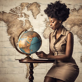 black women planning a trip using a globe.jpg