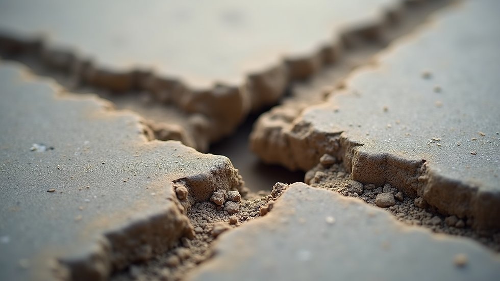 Close-up view of a home foundation crack during an inspection