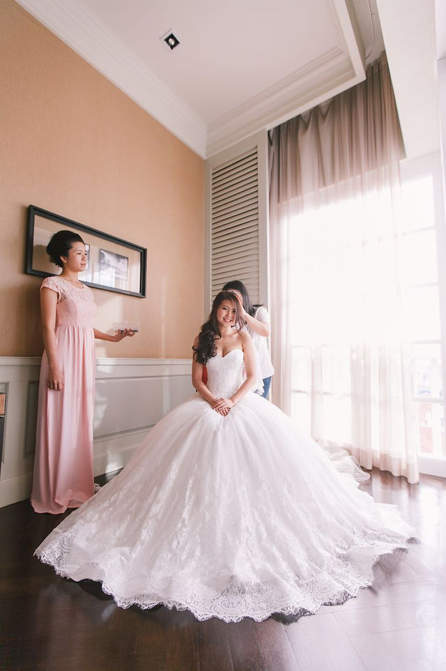 Satin bodice tulle ball gown