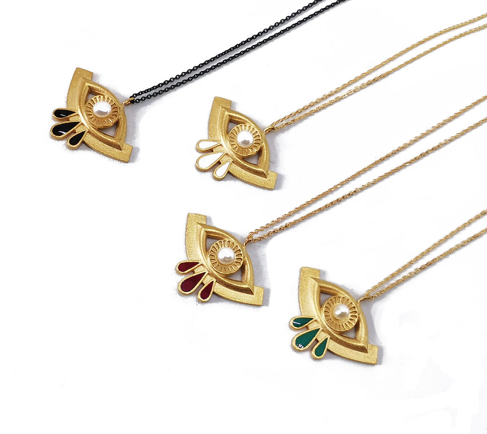 Thumbnail: EYE CHARM NECKLACE - Sterling silver 925 Gold plated in 24k chain necklace