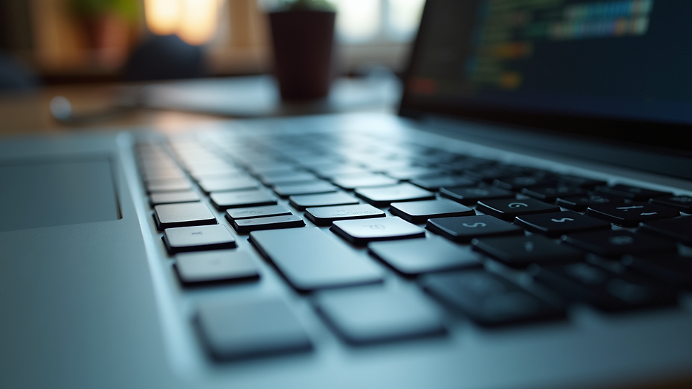 Plano detalle de teclado y pantalla con software contable abierto