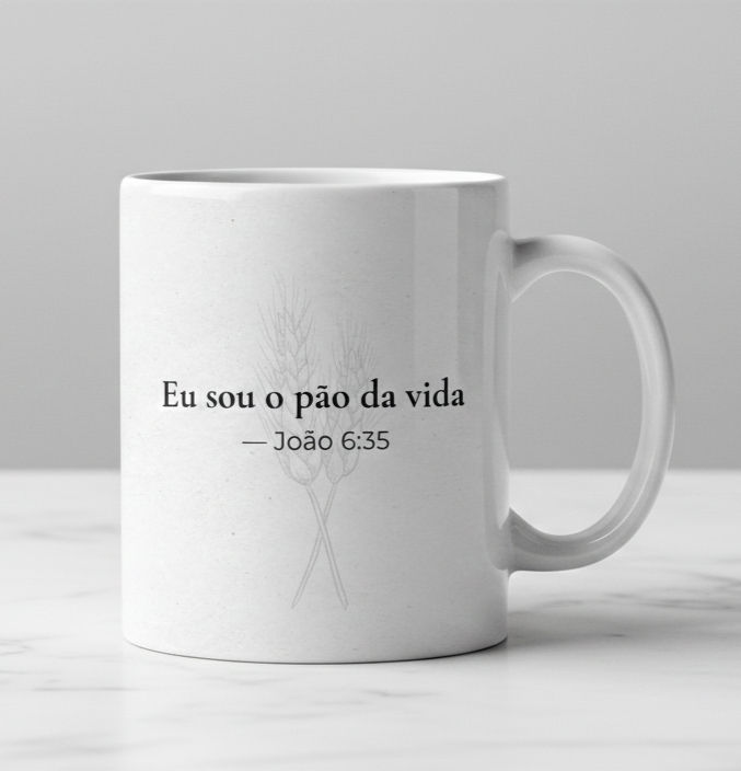 Caneca Cristã “Eu Sou o Pão da Vida” – João 6:35 | Coleção Ele É