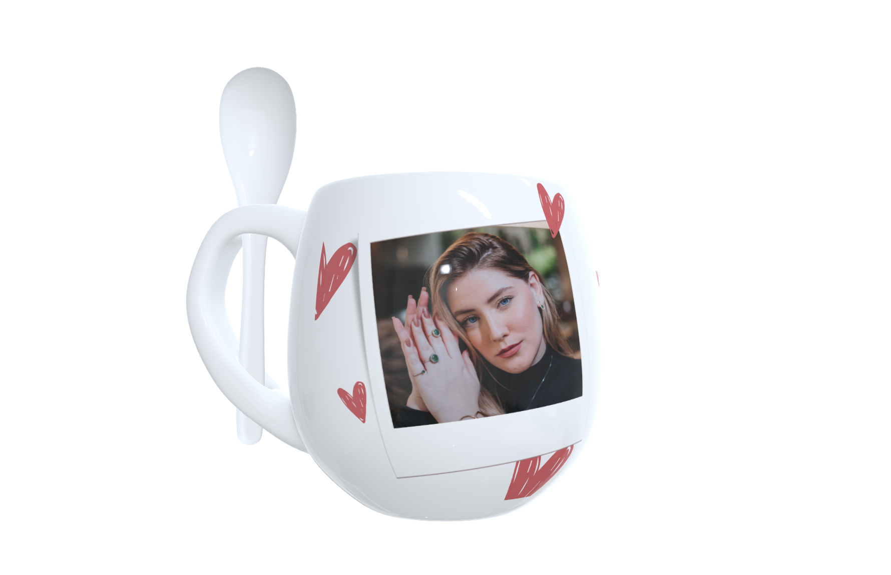 Caneca Belly Personalizada -Dia da Mulher com Colher e Foto Polaroid